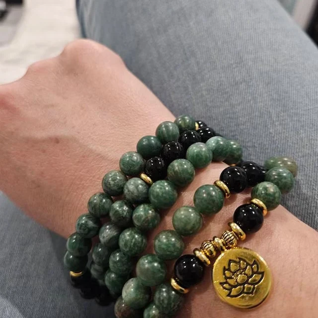 108 Beads Green Aventurine Healing Bracelet,Natural Obsidian Stone Mala Prayer Beads Bracelet,Meditation Balance Fearless Grounding Bracelet