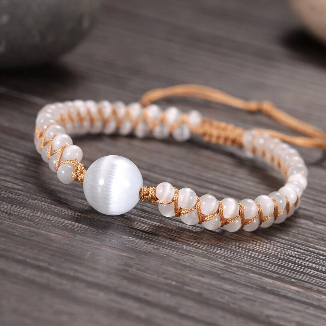 Unique Selenite Bracelet, Crystal Bracelet, Crown Chakra Bracelet