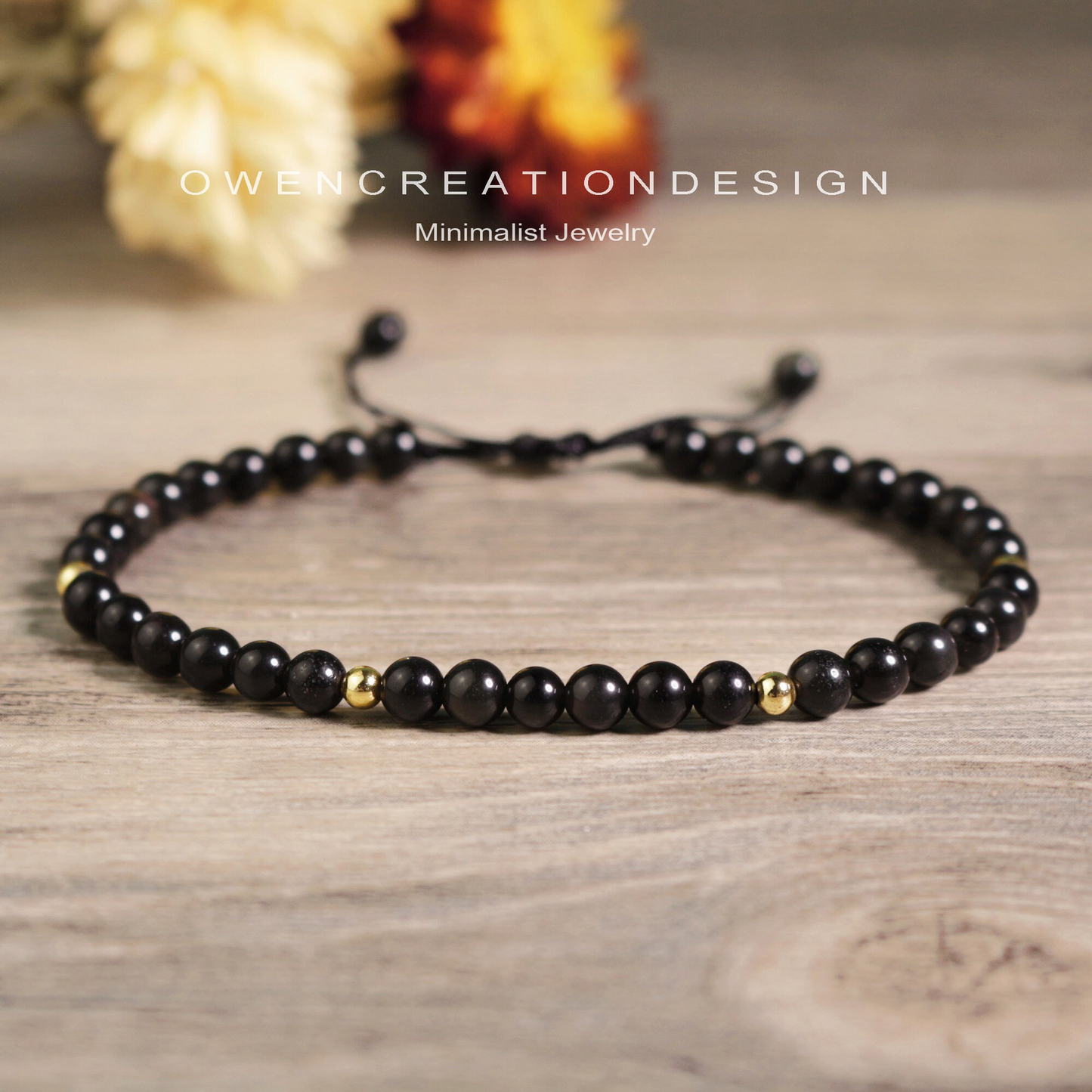 Minimalist Bracelet- Natural Obsidian Stone Bracelet, Healing Crystal Dainty Bracelet,Yoga Bracelet Gift for Women