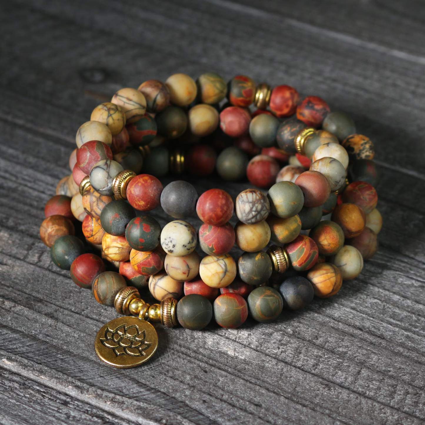 108 Beads Mala Bracelet, Matte Picture Jasper Stone Mala Bracelet, Mala Prayer Beaded Bracelet,Meditation Spiritual Yoga Friendship Bracelet
