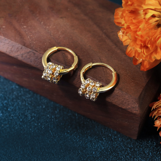 Minimalist Simple Huggie Hoop Earrings , Sterling Silver Gold and Silver Hoops with Crystal Circle Charms,Simple Delicate Geometric Jewelry