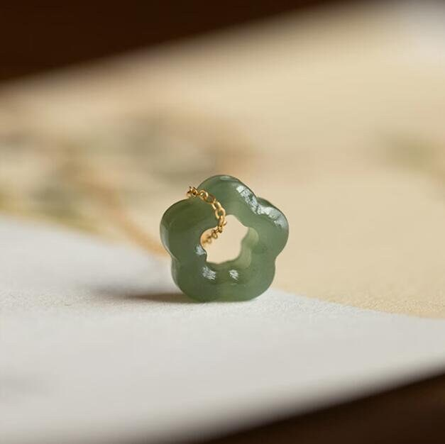 Dainty Jade Necklace- Delicate Floral Pendant Necklace, Gold Chain Flower Necklace,  Natural Jade Necklace, March Birthstone Gift for her