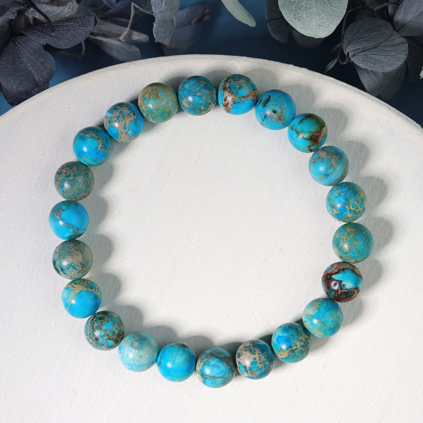 Natural  Blue Sea Sediment Jasper Stone Bracelet-  Crystal Yoga Bracelet-  Gift