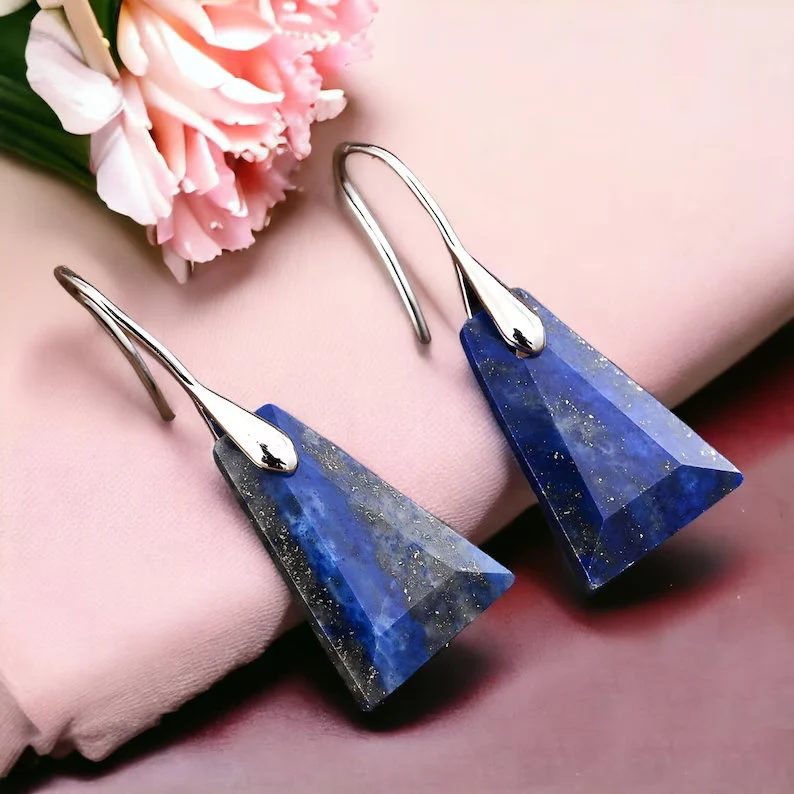 Natural Lapis Lazuli Stone Drop Earrings- Crystal Earrings- Mental Health Gemstone Dangle Drop Earrings for Women