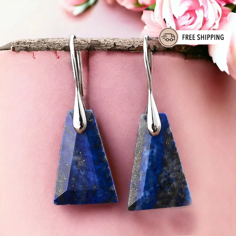Natural Lapis Lazuli Stone Drop Earrings- Crystal Earrings- Mental Health Gemstone Dangle Drop Earrings for Women