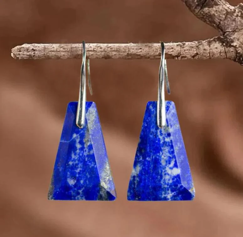 Natural Lapis Lazuli Stone Drop Earrings- Crystal Earrings- Mental Health Gemstone Dangle Drop Earrings for Women