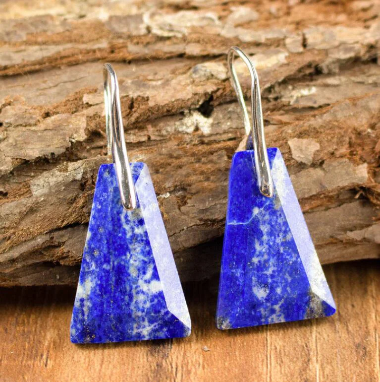 Natural Lapis Lazuli Stone Drop Earrings- Crystal Earrings- Mental Health Gemstone Dangle Drop Earrings for Women