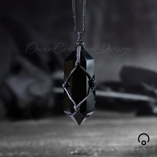 Black Obsidian Pendant Necklace for Men-Obsidian Stone Hexagon Point Wrapped Necklace-Obsidian Healing Crystal Necklace for Women