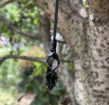 Black Obsidian Pendant Necklace for Men-Obsidian Stone Hexagon Point Wrapped Necklace-Obsidian Healing Crystal Necklace for Women