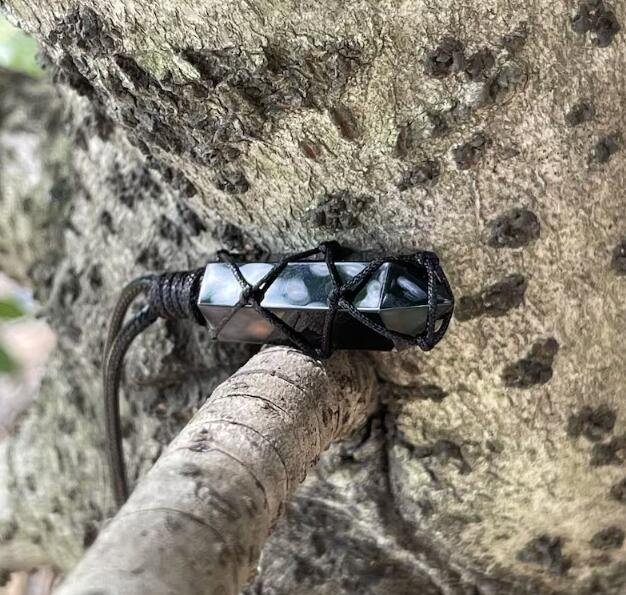 Black Obsidian Pendant Necklace for Men-Obsidian Stone Hexagon Point Wrapped Necklace-Obsidian Healing Crystal Necklace for Women