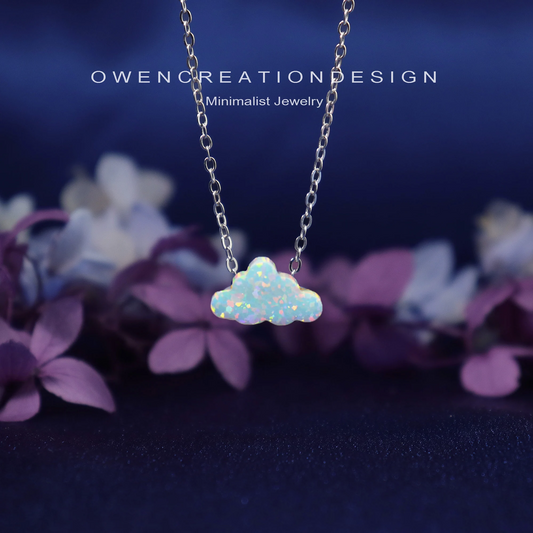 Minimalist Necklace- Delicate Cloud Opal Pendant Necklace,SterlingSilver Dainty Opal Necklace