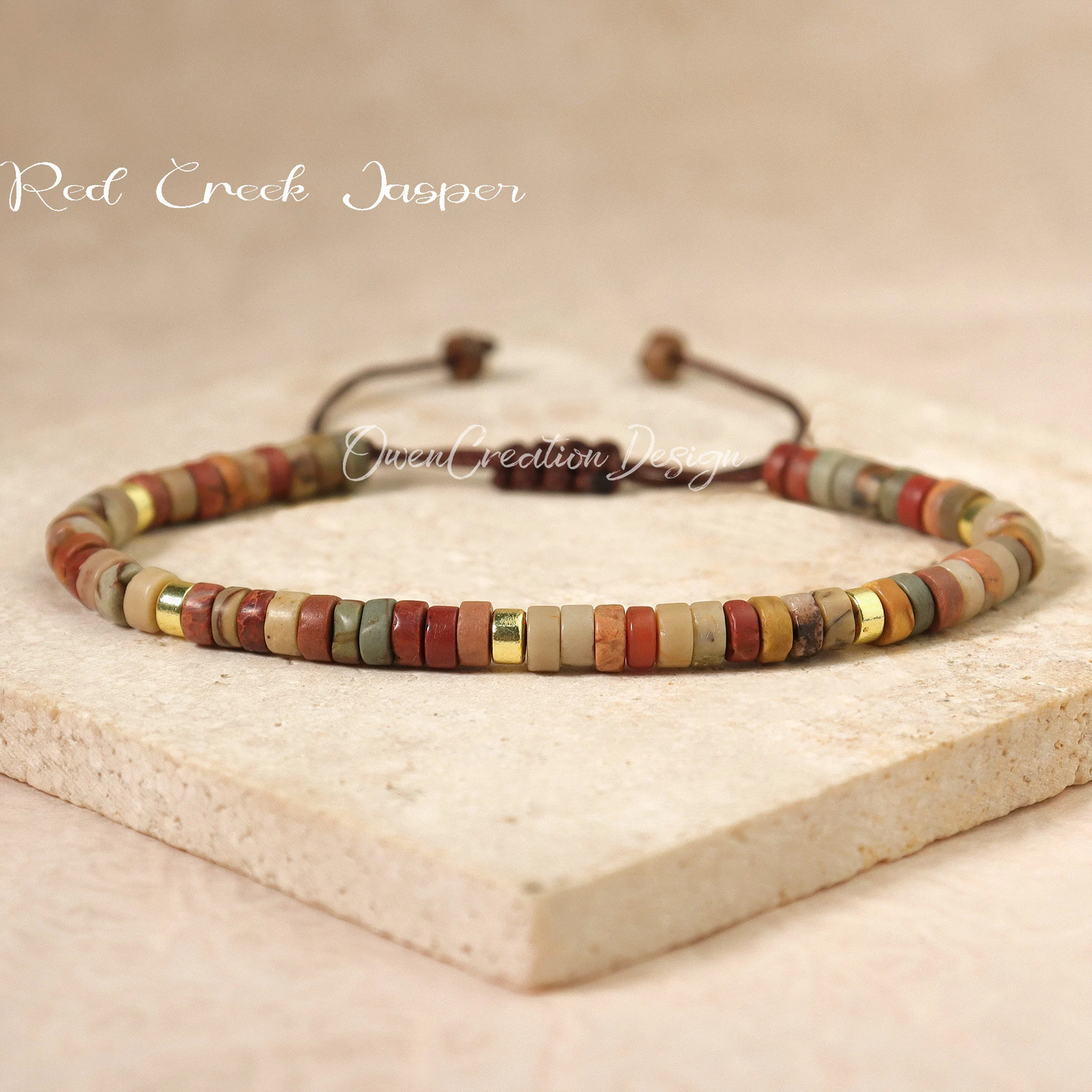 Minimalist Bracelet- Natural Red Creek Jasper Stone Bracelet, Healing Crystal Yoga Dainty Bracelet