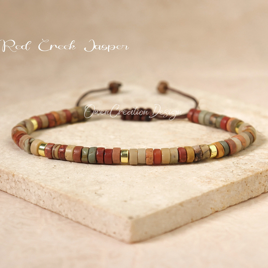 Minimalist Bracelet- Natural Red Creek Jasper Stone Bracelet, Healing Crystal Yoga Dainty Bracelet