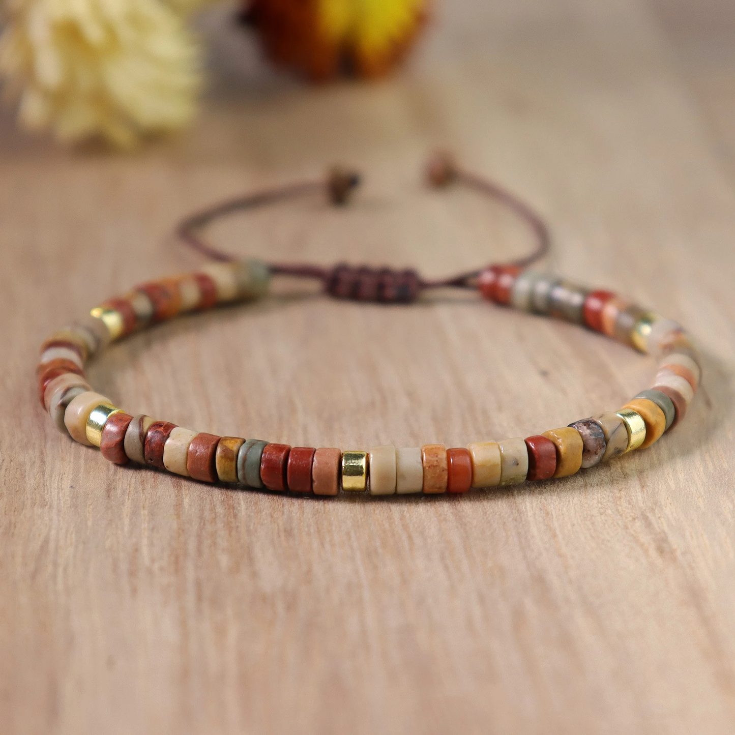 Minimalist Bracelet- Natural Red Creek Jasper Stone Bracelet, Healing Crystal Yoga Dainty Bracelet