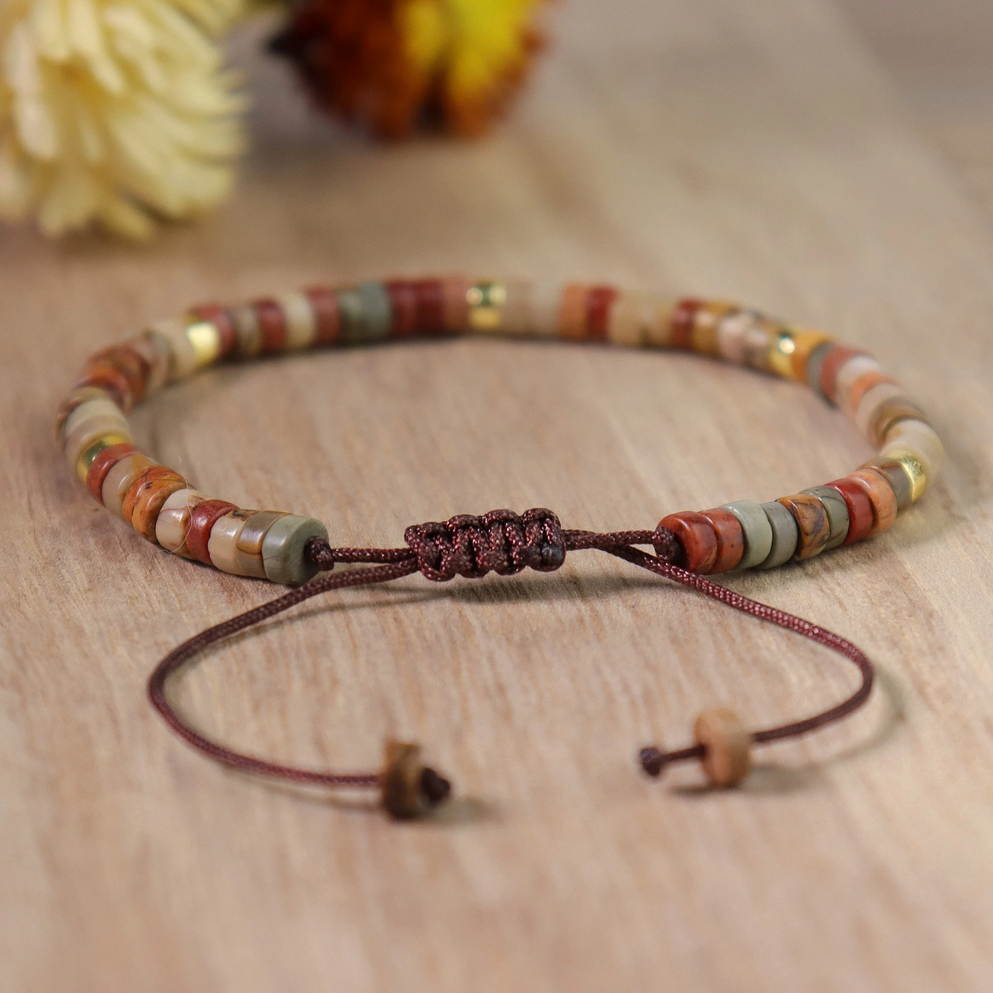 Minimalist Bracelet- Natural Red Creek Jasper Stone Bracelet, Healing Crystal Yoga Dainty Bracelet