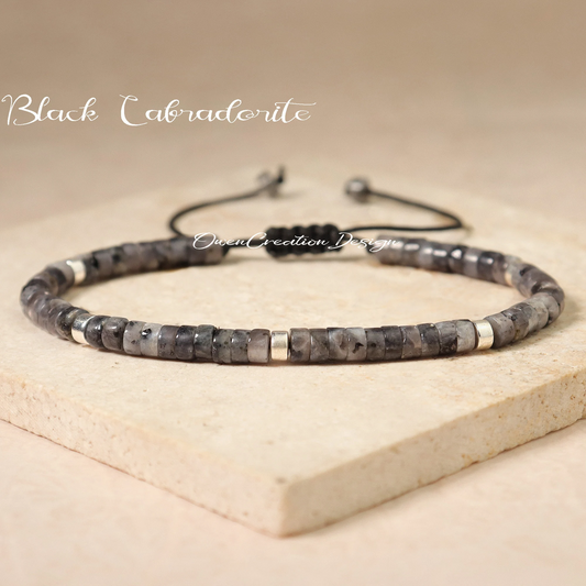 Minimalist Bracelet-Black Labradorite Dainty Bracelet-Natural Stone Grounding Bracelet-Healing Crystal Yoga Bracelet Gift for Women