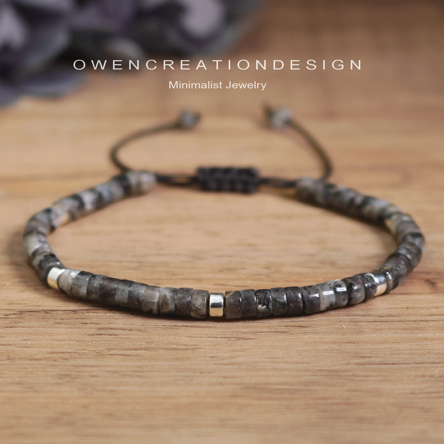 Minimalist Bracelet-Black Labradorite Dainty Bracelet-Natural Stone Grounding Bracelet-Healing Crystal Yoga Bracelet Gift for Women