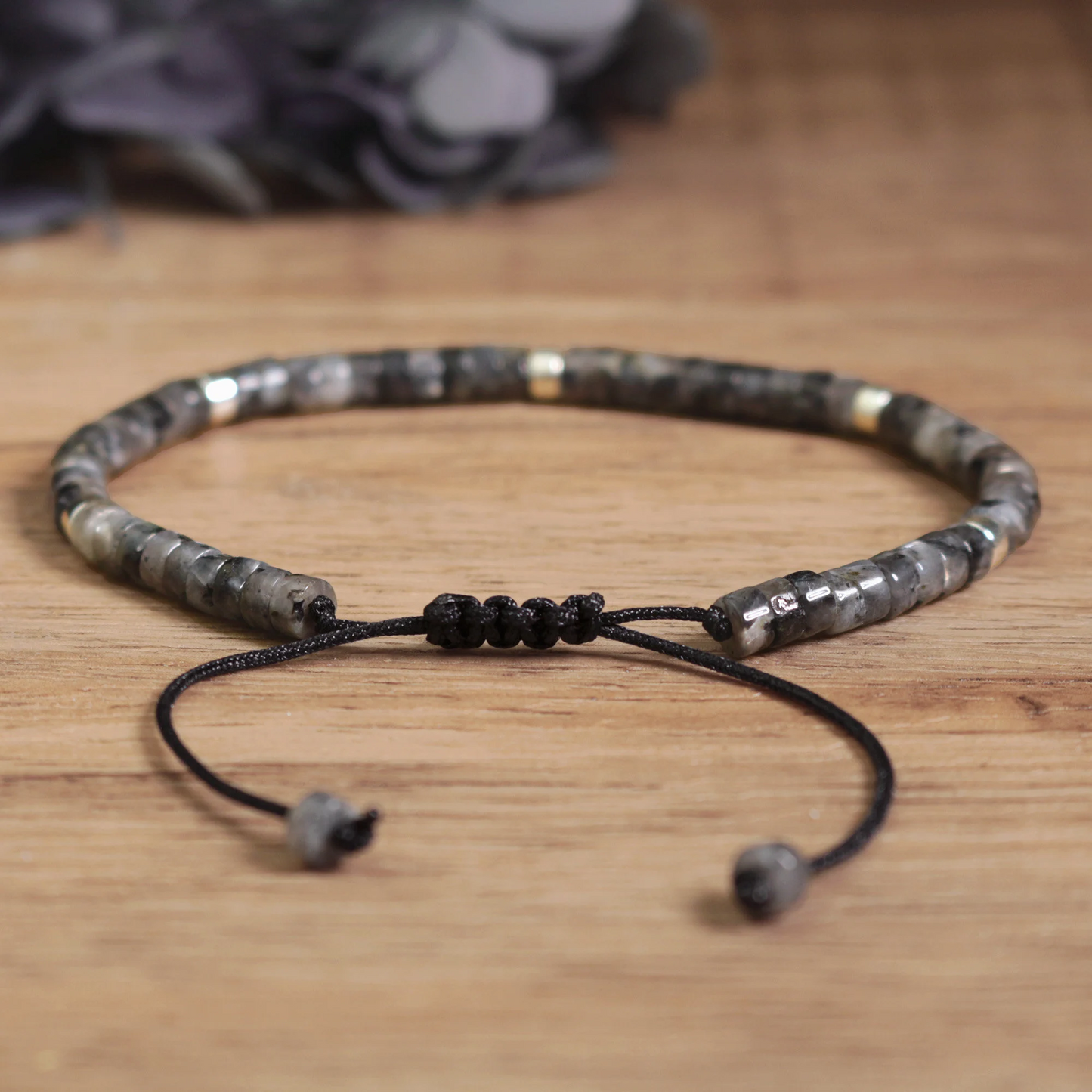 Minimalist Bracelet-Black Labradorite Dainty Bracelet-Natural Stone Grounding Bracelet-Healing Crystal Yoga Bracelet Gift for Women