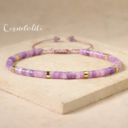 Minimalist Bracelet-Lepidolite Bracelet-Natural Stone Grounding Bracelet- Healing Crystal Yoga Dainty Bracelet Gift for Women