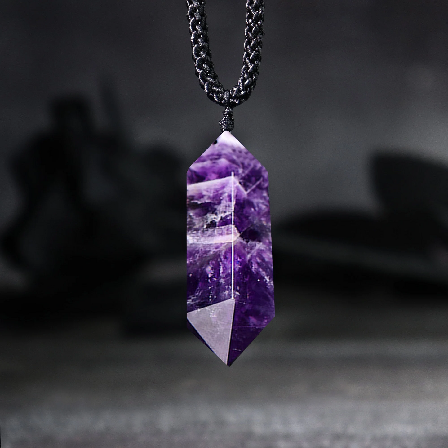 Natural Chevron Amethyst Stone Pendant Necklace-Healing Chevron Amethyst Crystal Meditation Necklace