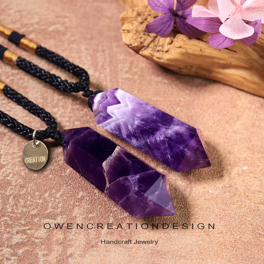 Natural Chevron Amethyst Stone Pendant Necklace-Healing Chevron Amethyst Crystal Meditation Necklace