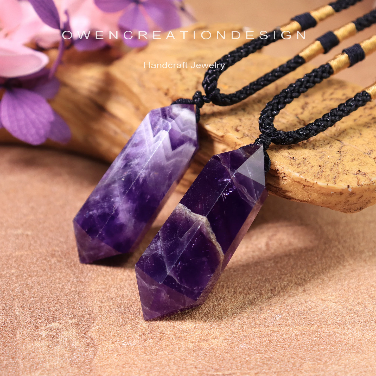 Natural Chevron Amethyst Stone Pendant Necklace-Healing Chevron Amethyst Crystal Meditation Necklace