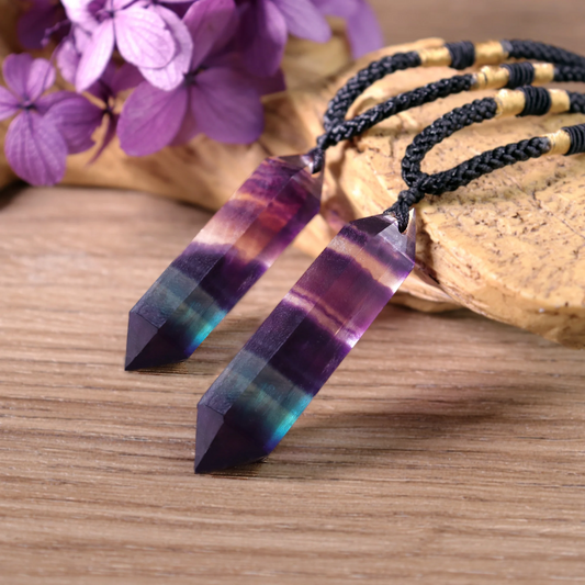 Natural Rainbow Fluorite Pendant Necklace- Fluorite Crystal Balance Necklace- Healing Fluorite Gift