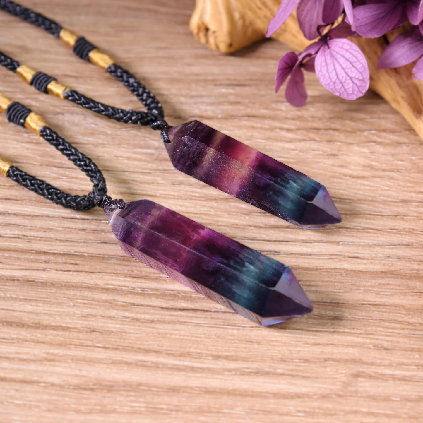 Natural Rainbow Fluorite Pendant Necklace- Fluorite Crystal Balance Necklace- Healing Fluorite Gift