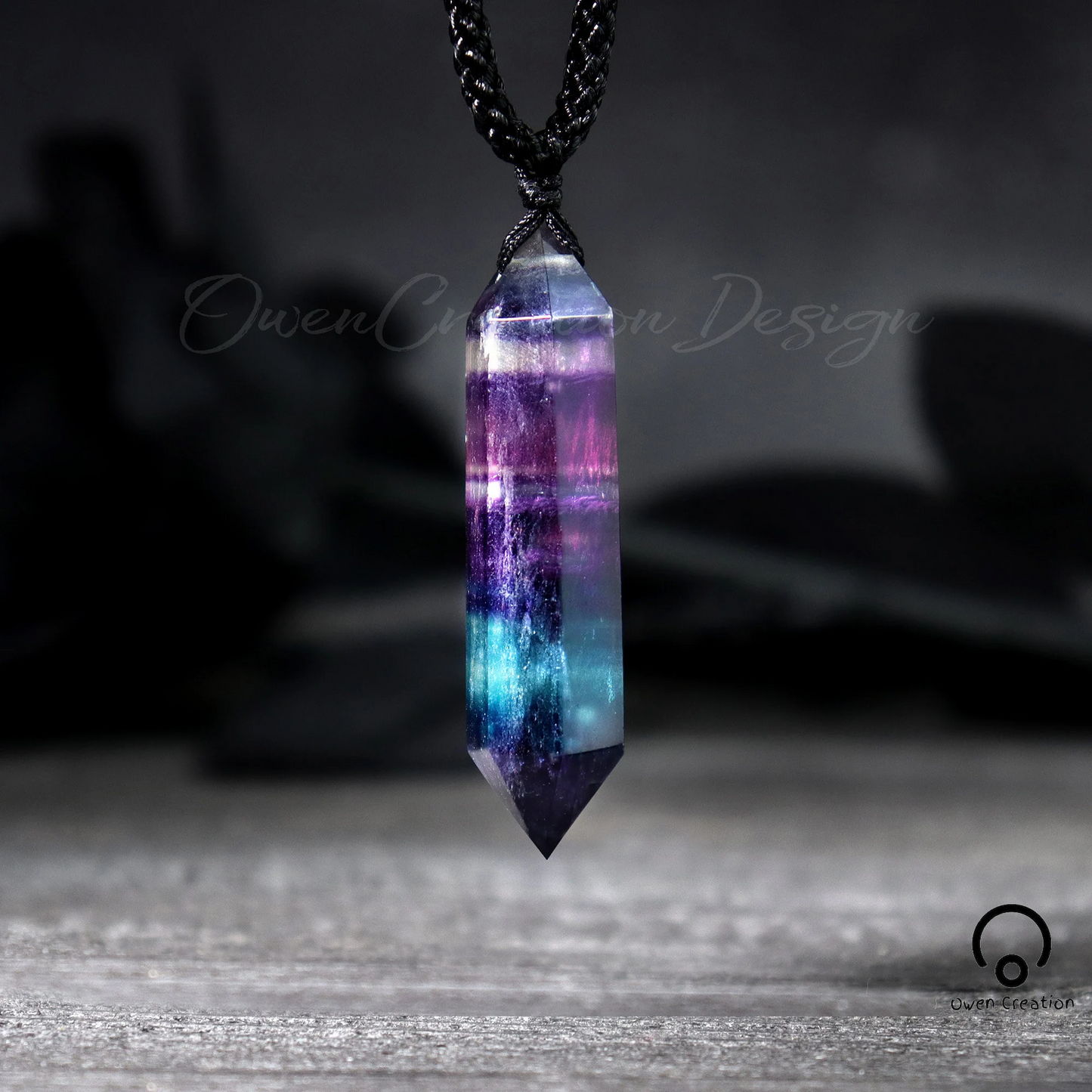 Natural Rainbow Fluorite Pendant Necklace- Fluorite Crystal Balance Necklace- Healing Fluorite Gift