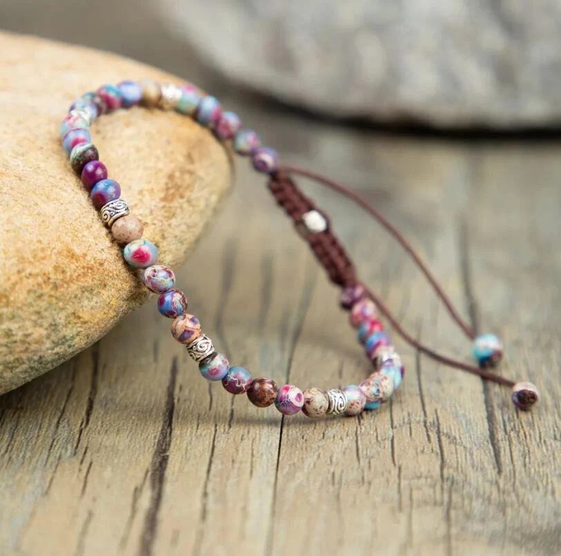 Natural Galaxy Sea Sediment Stone Bracelet-Minimalist Bracelet-Healing Crystal Yoga Dainty Bracelet Gift for Women