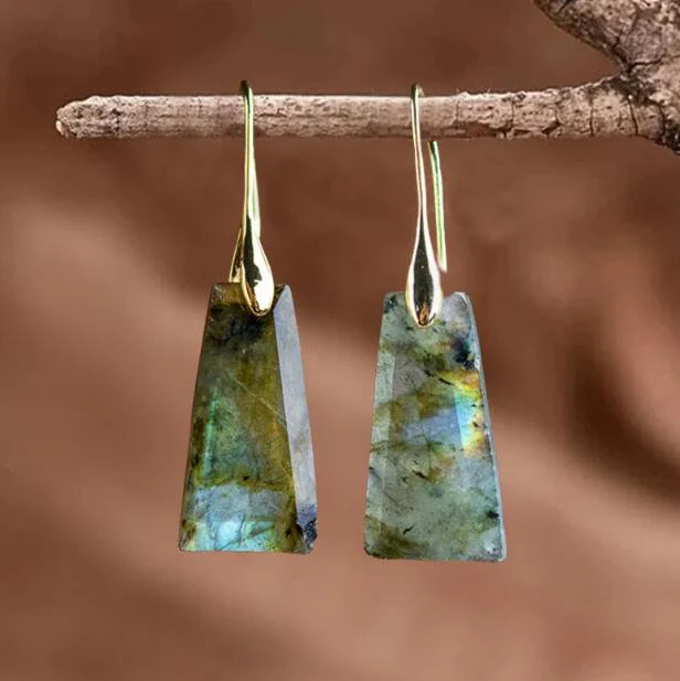Natural Labradorite Stone Earrings-Crystal Teardrop Earrings -Mental Health Gemstone Dangle Drop Earrings for Women