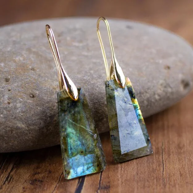 Natural Labradorite Stone Earrings-Crystal Teardrop Earrings -Mental Health Gemstone Dangle Drop Earrings for Women
