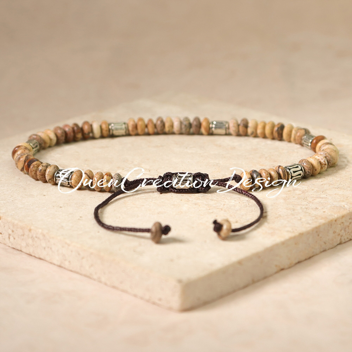 Natural Picture Jasper Stone Bracelet- Minimalist Bracelet-Healing Crystal Yoga Dainty Bracelet