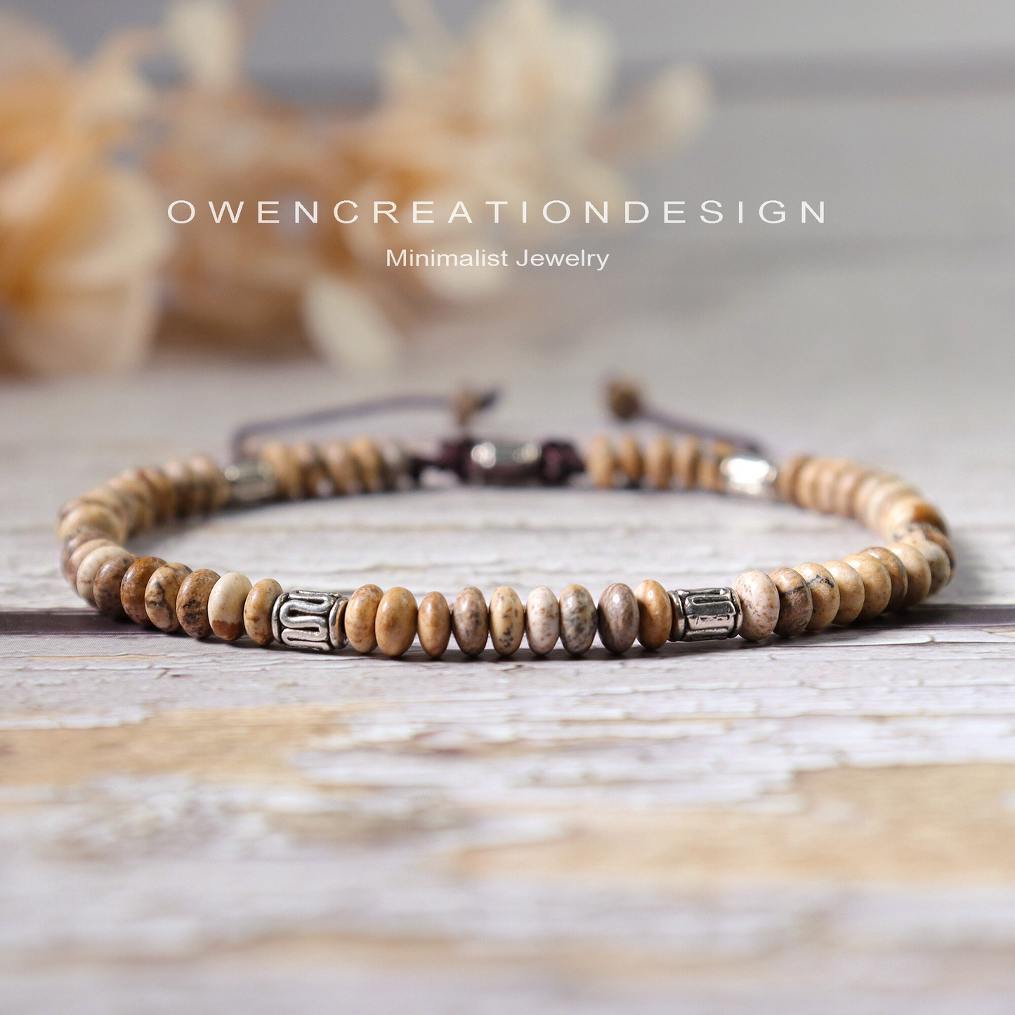 Natural Picture Jasper Stone Bracelet- Minimalist Bracelet-Healing Crystal Yoga Dainty Bracelet