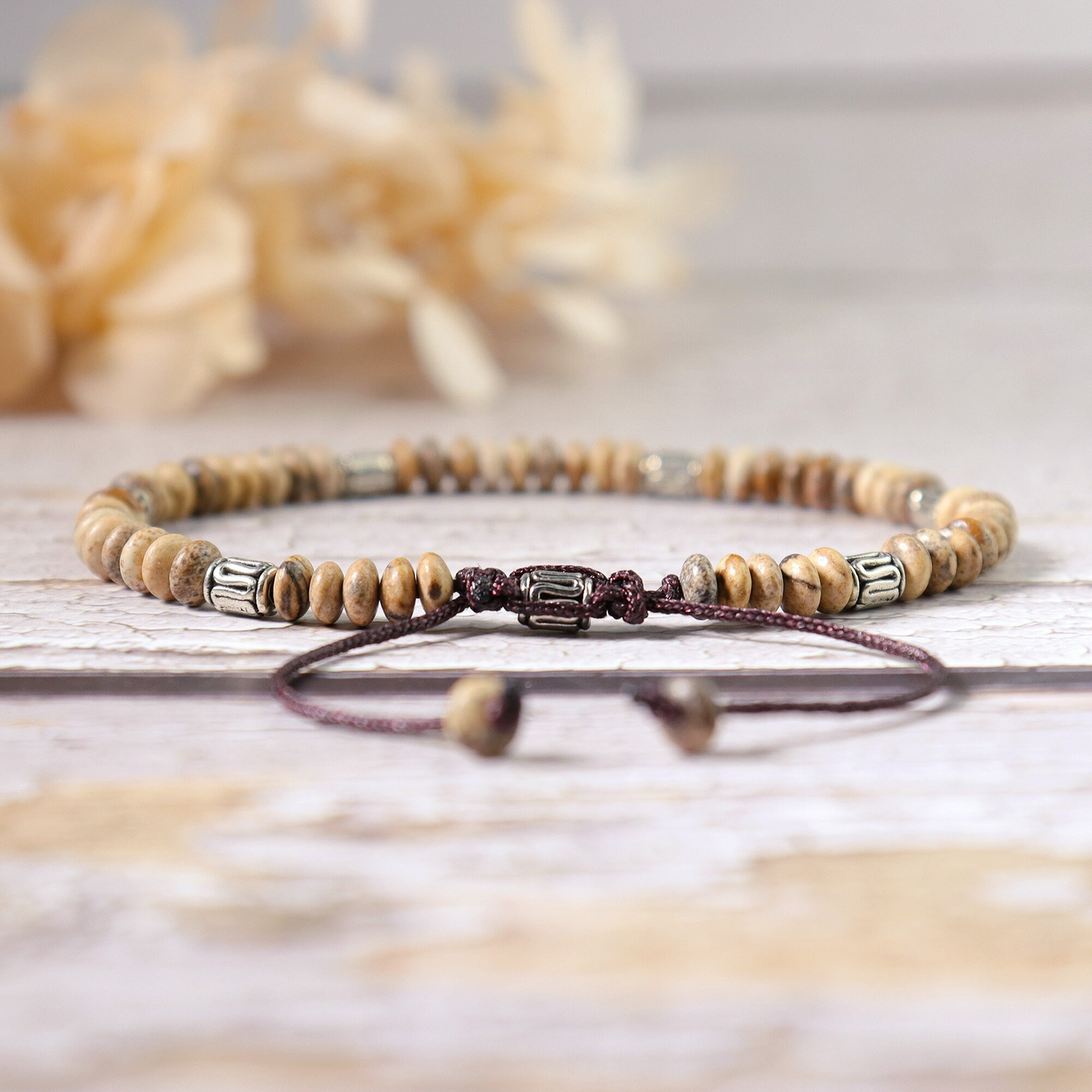 Natural Picture Jasper Stone Bracelet- Minimalist Bracelet-Healing Crystal Yoga Dainty Bracelet