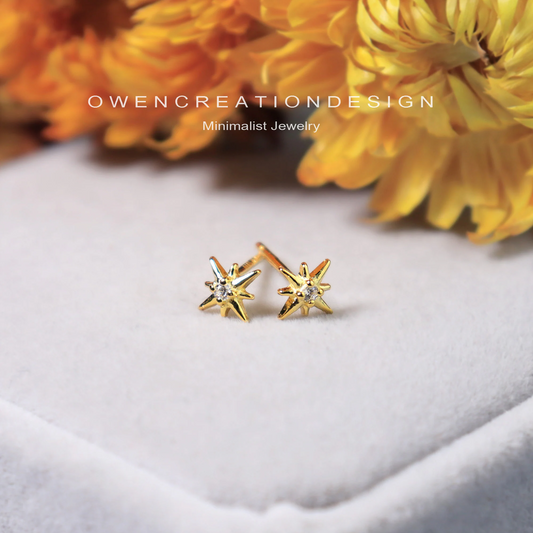 Super Tiny Starburst Stud Earrings with CZ Crystals, Super Tiny Star Sterling Silver Earrings with Screw Backs,Helix, Second Earlobe