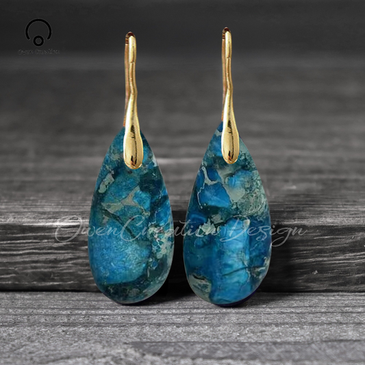 Vintage Healing Gold Drop Earrings,Blue Sea Sediment Earrings,Healing Stones Dangle Earrings,Inner Peace Meditation Grounding Balance Gift