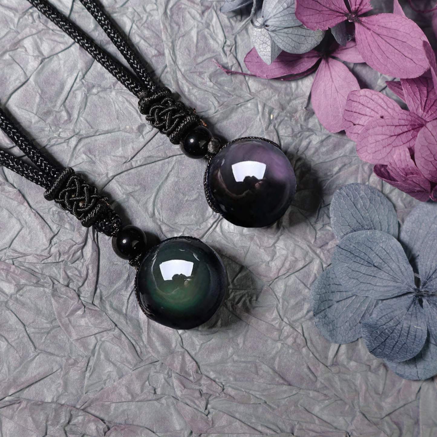 Natural Rainbow Eye Obsidian Gemstone Pendant Necklace gift