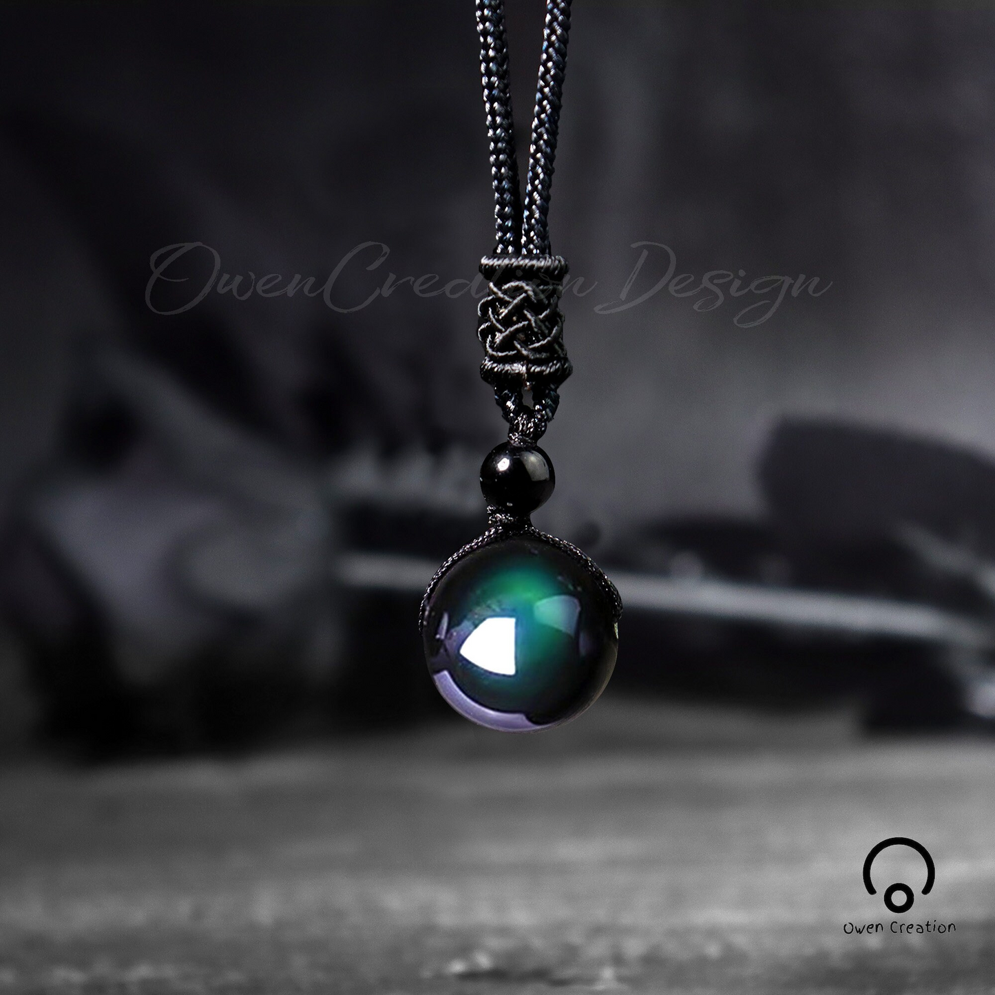 Natural Rainbow Eye Obsidian Gemstone Pendant Necklace gift