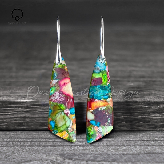 Natural Gemstone Colorful Earrings, Nature Healing Drop Earrings, Bohemia Earrings, Gold Earring