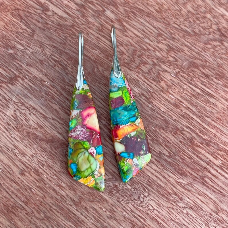 Natural Gemstone Colorful Earrings, Nature Healing Drop Earrings, Bohemia Earrings, Gold Earring
