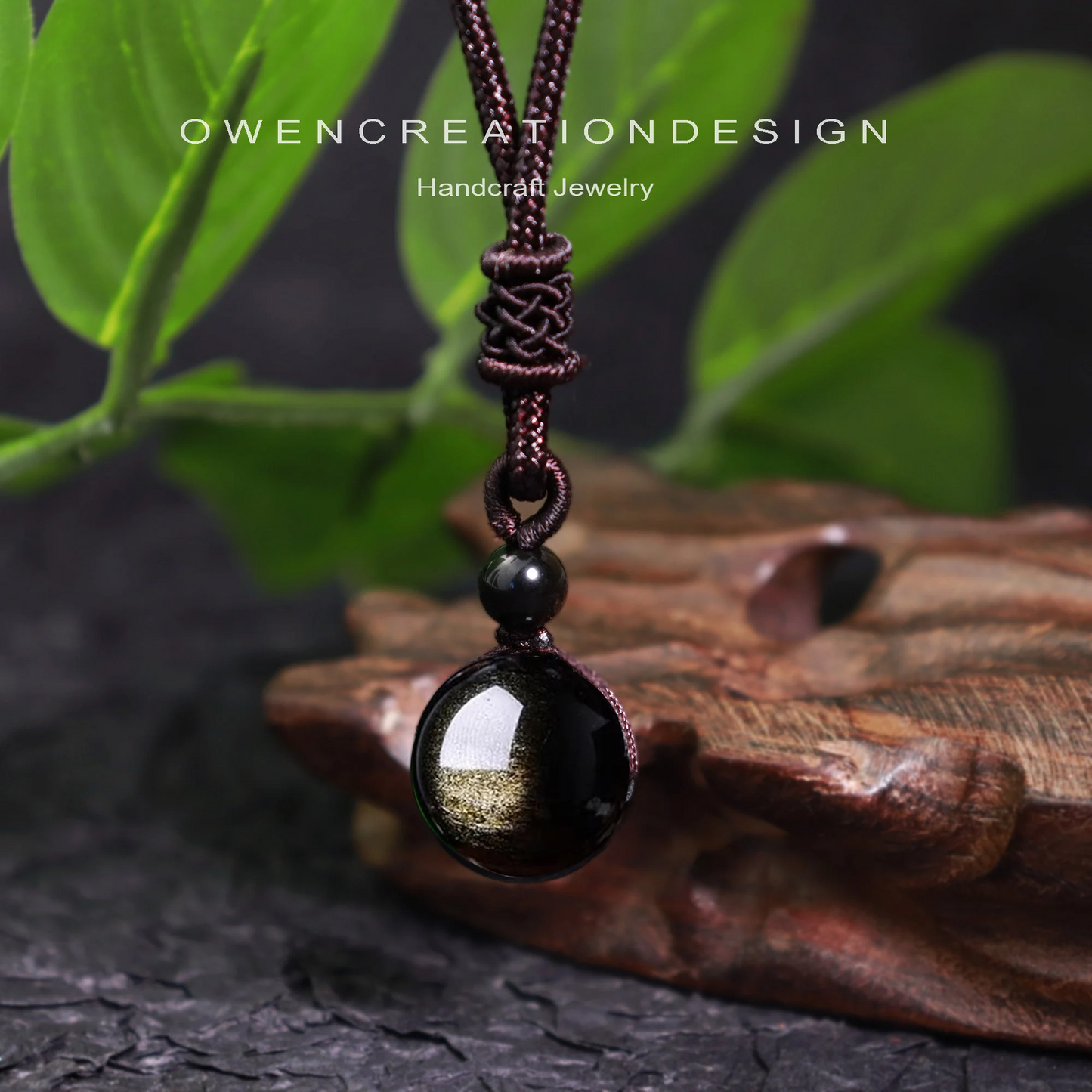 Gold Sheen Obsidian Pendant Necklace-Natural Obsidian Stone Meditation Lucky Pendant Necklace