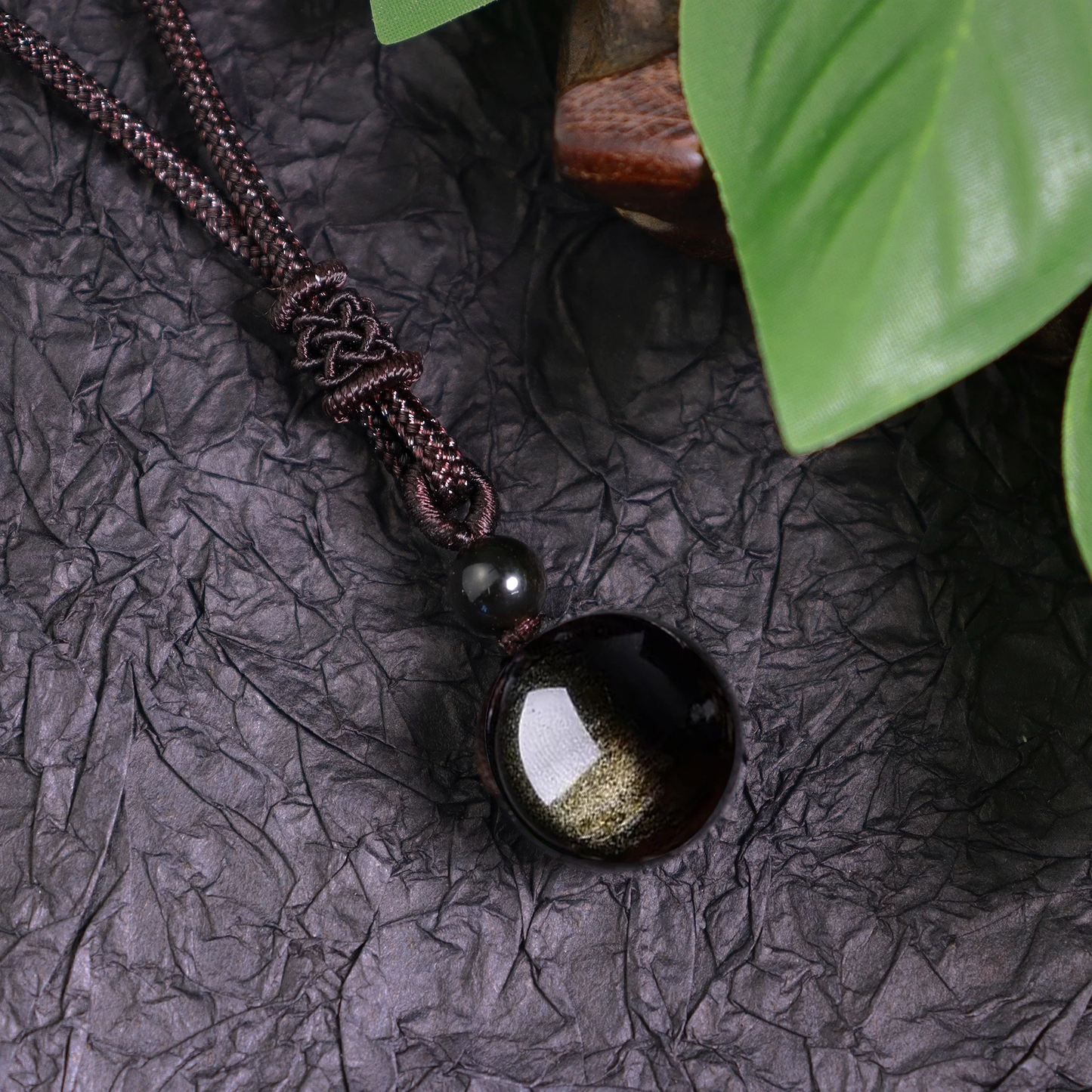 Gold Sheen Obsidian Pendant Necklace-Natural Obsidian Stone Meditation Lucky Pendant Necklace