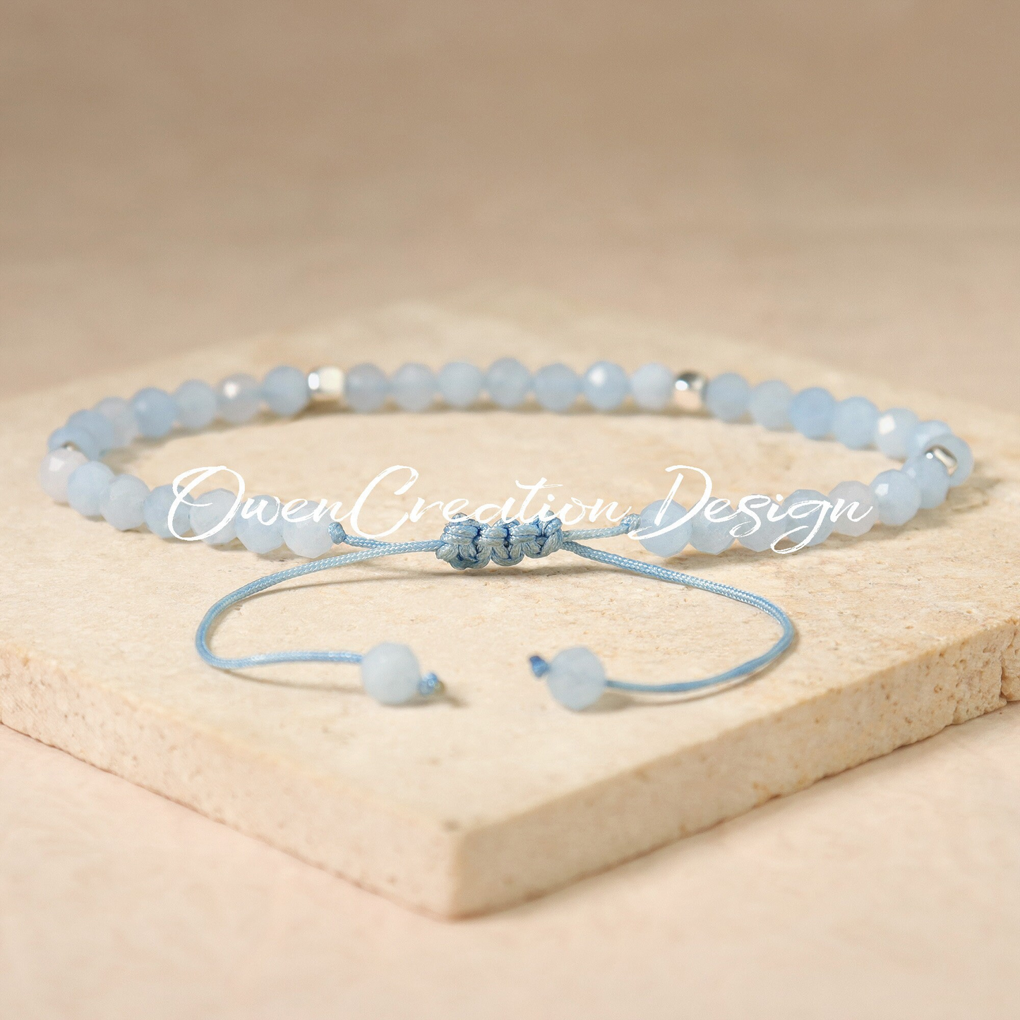 Minimalist Aquamarine Dainty Bracelet-Natural Stone Grounding Bracelet-  Healing Crystal March Birthstone Bracelet