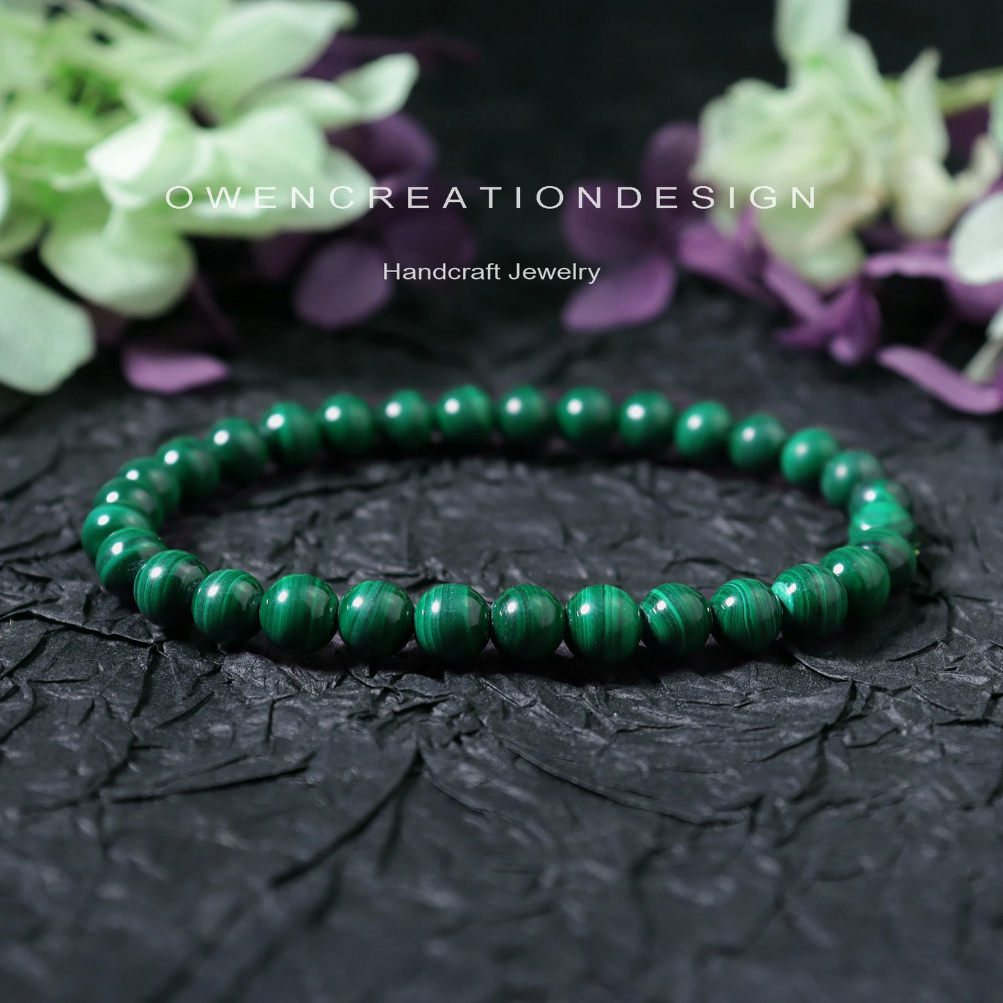 Natural Malachite Stone Bracelet- Healing Malachite Crystal Stretch Bracelet