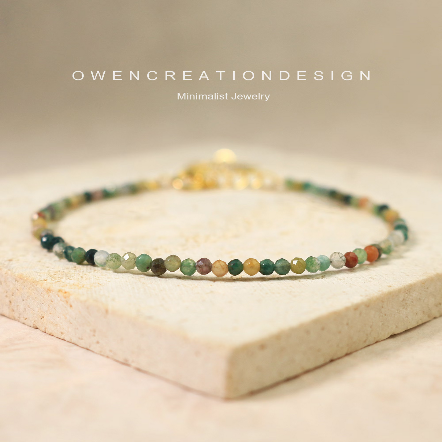 Minimalist Bracelet, Natural Moss Agate Bracelet, Crystal Dainty Bracelet
