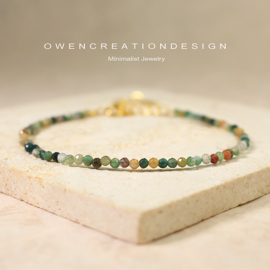 Minimalist Bracelet, Natural Moss Agate Bracelet, Crystal Dainty Bracelet
