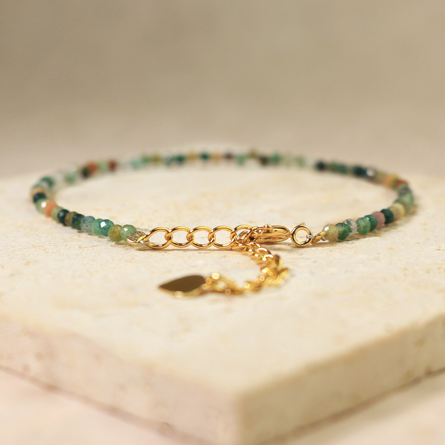 Minimalist Bracelet, Natural Moss Agate Bracelet, Crystal Dainty Bracelet