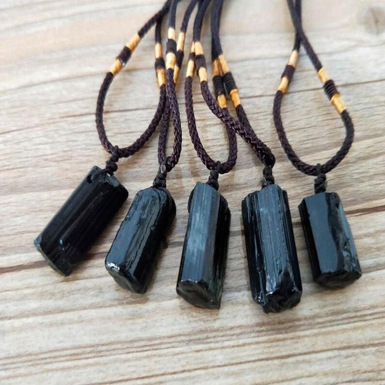Natural Black Tourmaline Pendant Necklace- Raw Tourmaline Gemstone Necklace,Healing Crystal Rought Stone Yoga Necklace