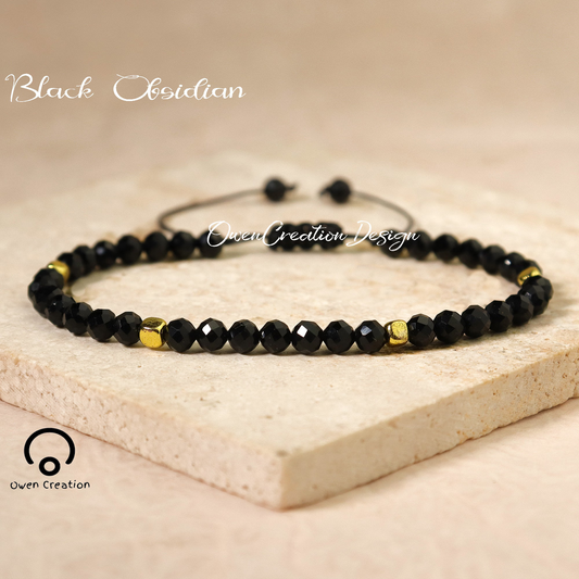 Minimalist Bracelet-Black Obsidian Dainty Bracelet-Natural Stone Grounding Bracelet- Healing Crystal Yoga Bracelet Gift for Women